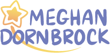site logo, handwritten "Meghan Dornbrock" with a yellow shooting star