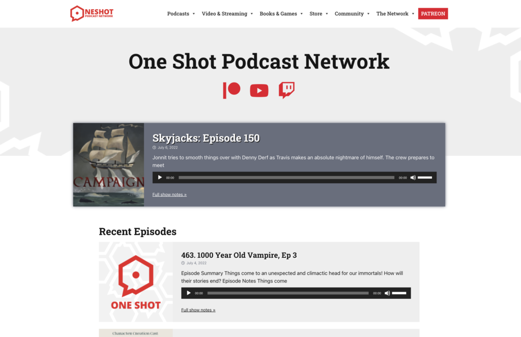 screenshot of a website with podcasts episodes visible