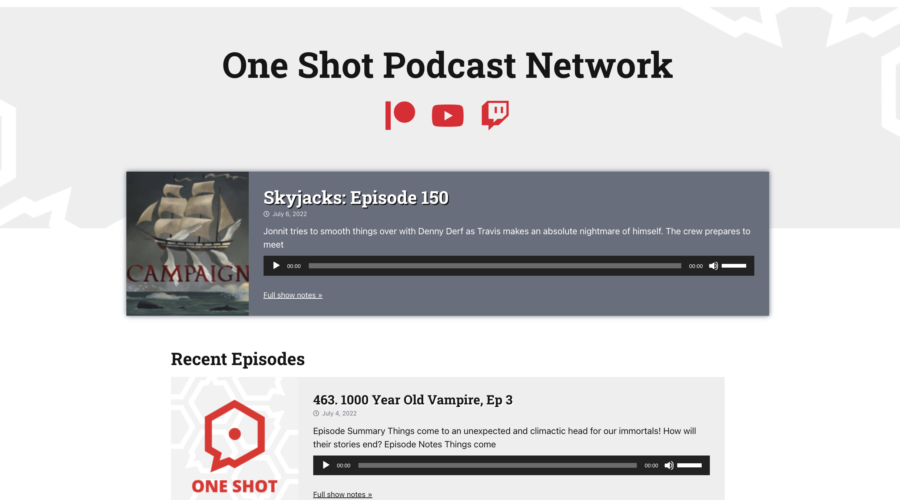 screenshot of a website with podcasts episodes visible